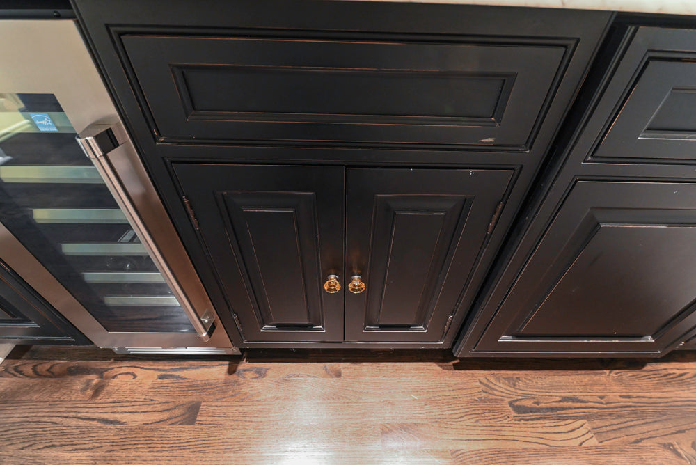 Custom Traditional Black Butler's Pantry with Marble Countertops