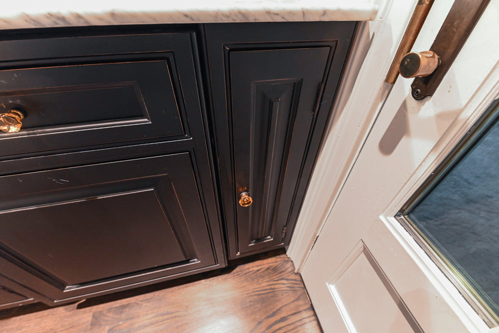 Custom Traditional Black Butler's Pantry with Marble Countertops