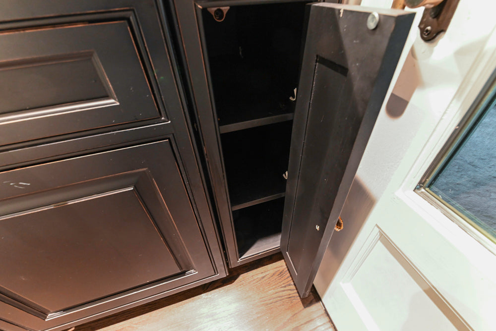 Custom Traditional Black Butler's Pantry with Marble Countertops