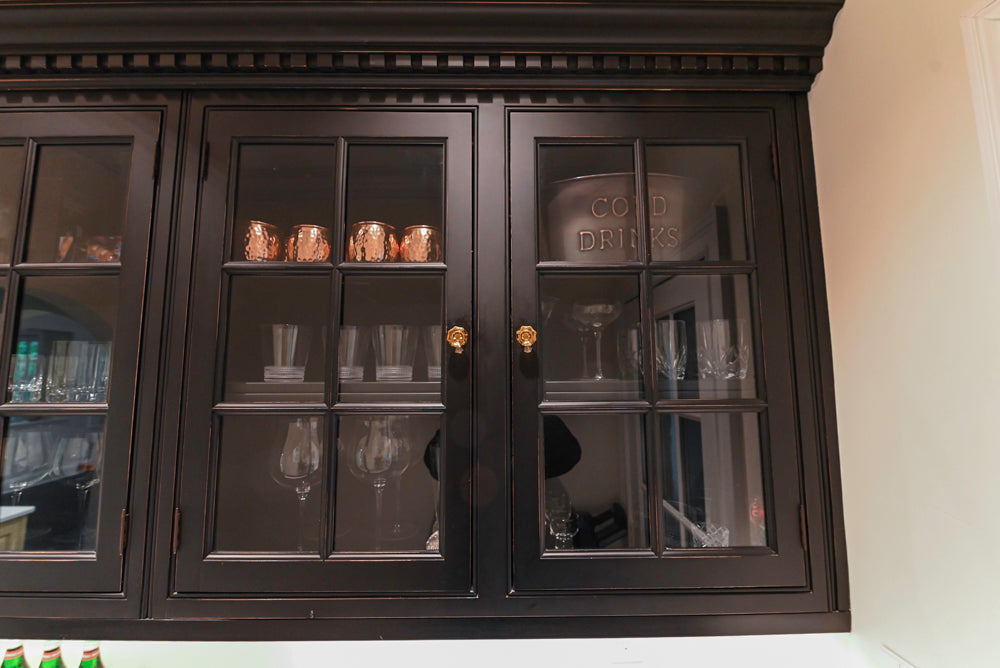 Custom Traditional Black Butler's Pantry with Marble Countertops