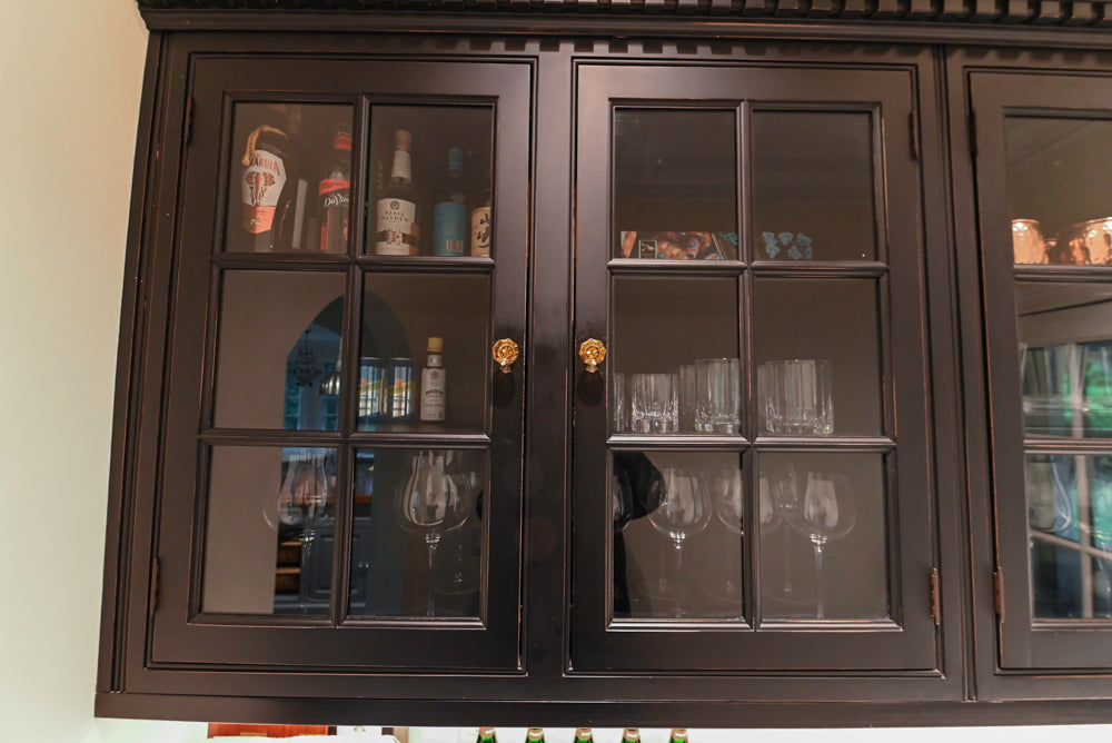 Custom Traditional Black Butler's Pantry with Marble Countertops