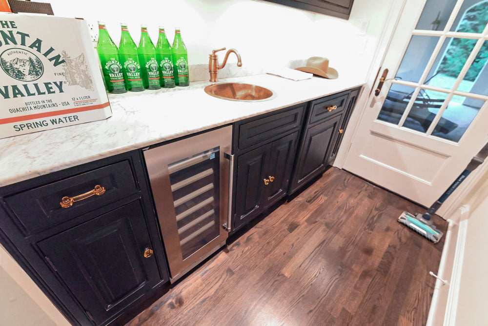 Custom Traditional Black Butler's Pantry with Marble Countertops