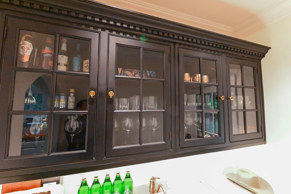 Custom Traditional Black Butler's Pantry with Marble Countertops