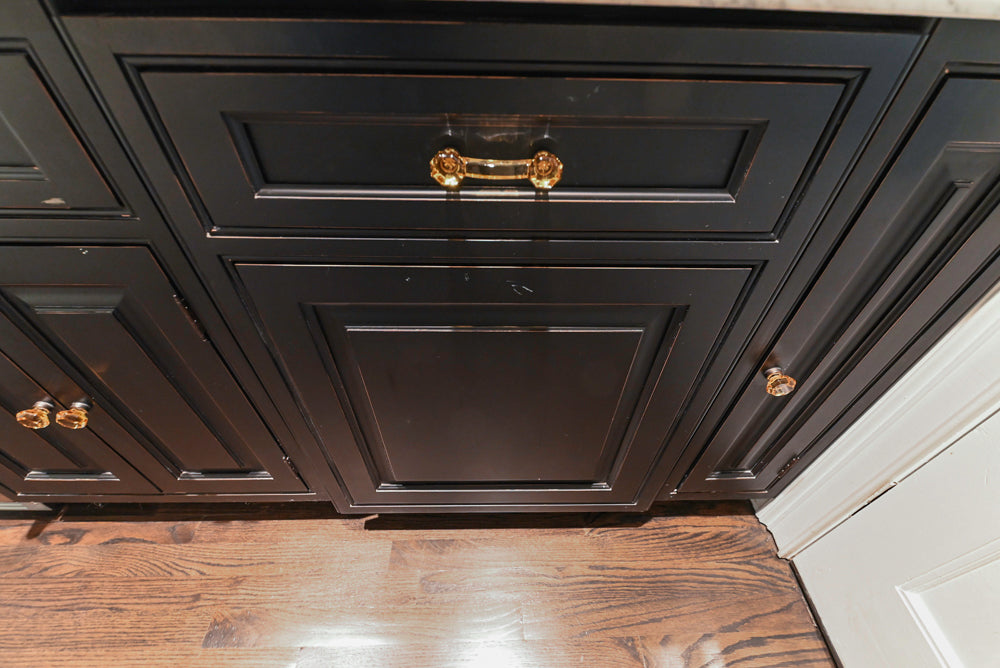 Custom Traditional Black Butler's Pantry with Marble Countertops