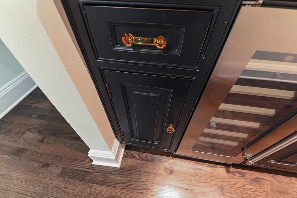 Custom Traditional Black Butler's Pantry with Marble Countertops