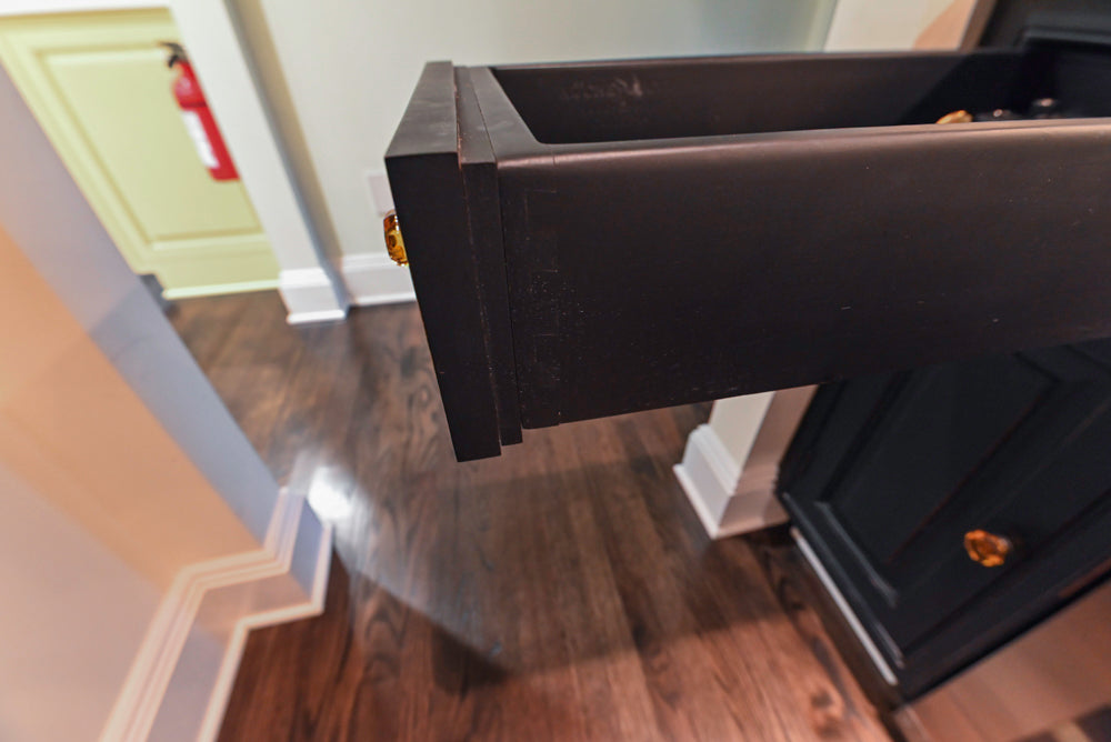 Custom Traditional Black Butler's Pantry with Marble Countertops