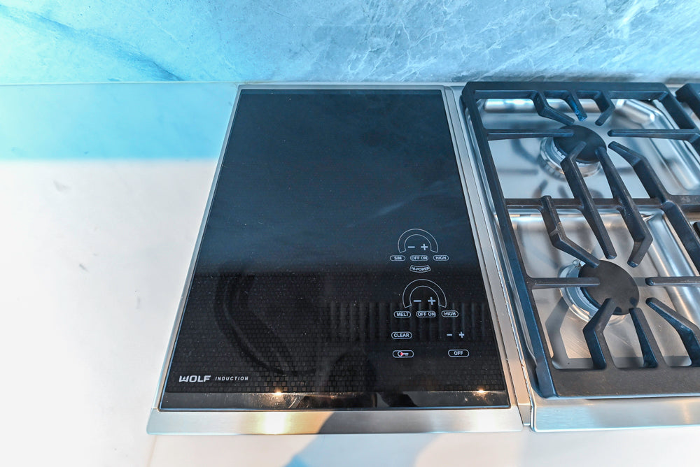 Custom Modern Wood Veneer Kitchen with White Marble Countertops and Wolf & Miele Appliances