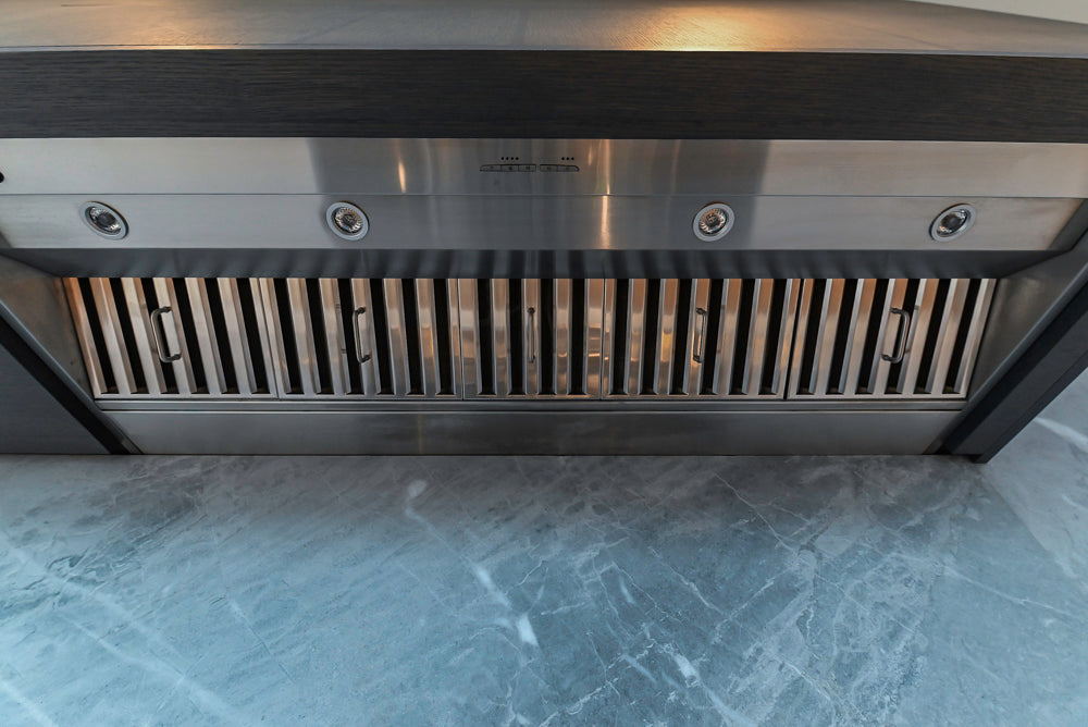 Custom Modern Wood Veneer Kitchen with White Marble Countertops and Wolf & Miele Appliances