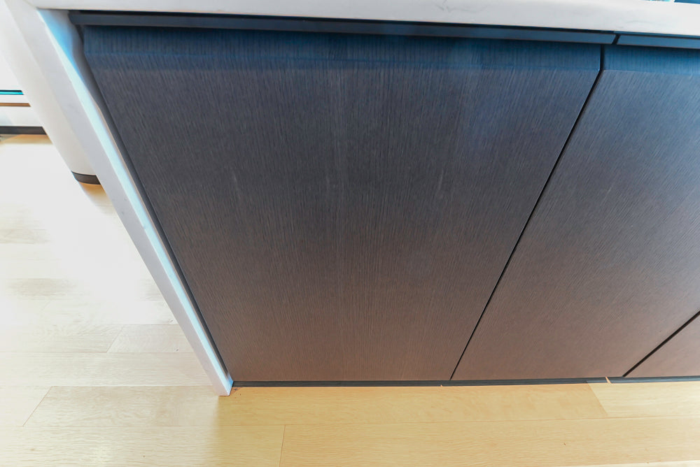 Custom Modern Wood Veneer Kitchen with White Marble Countertops and Wolf & Miele Appliances