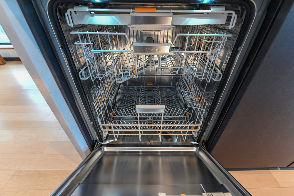 Custom Modern Wood Veneer Kitchen with White Marble Countertops and Wolf & Miele Appliances