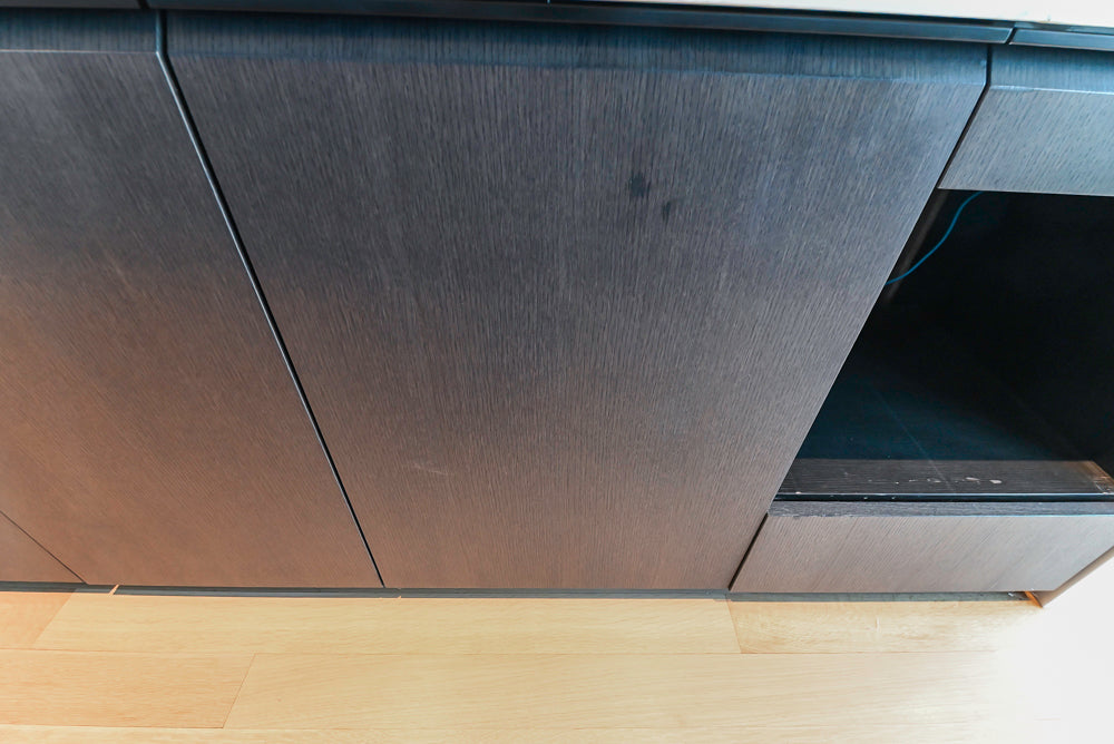 Custom Modern Wood Veneer Kitchen with White Marble Countertops and Wolf & Miele Appliances