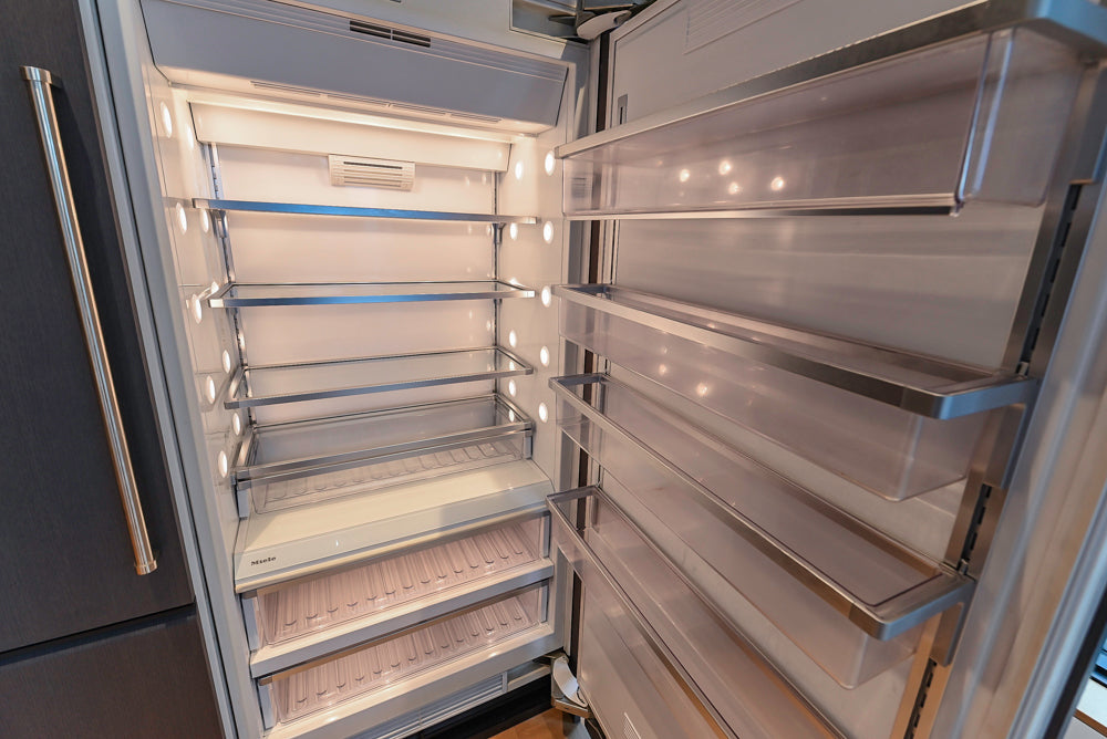 Custom Modern Wood Veneer Kitchen with White Marble Countertops and Wolf & Miele Appliances
