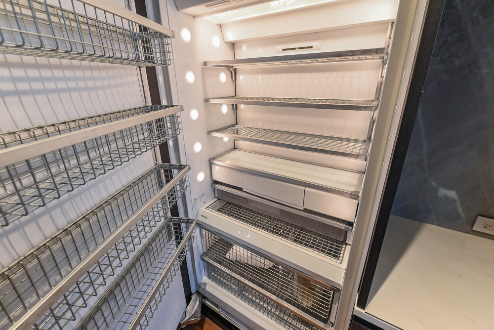 Custom Modern Wood Veneer Kitchen with White Marble Countertops and Wolf & Miele Appliances
