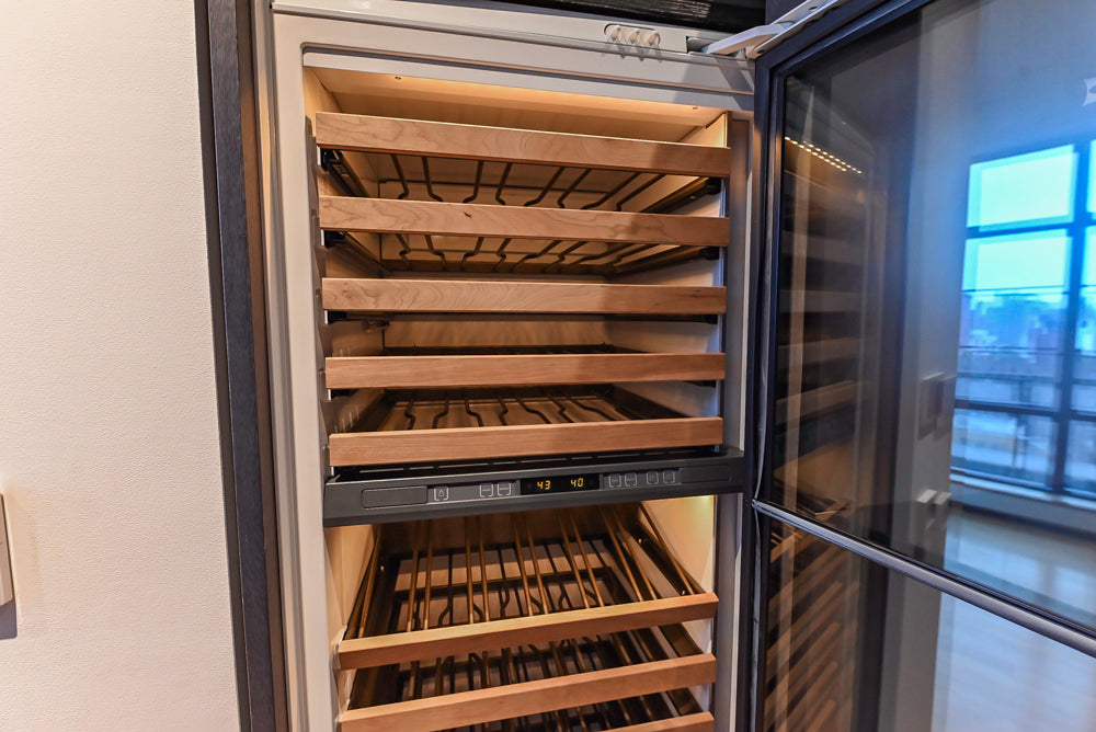 Custom Modern Wood Veneer Kitchen with White Marble Countertops and Wolf & Miele Appliances