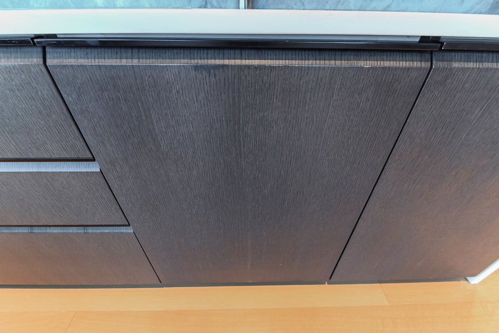 Custom Modern Wood Veneer Kitchen with White Marble Countertops and Wolf & Miele Appliances