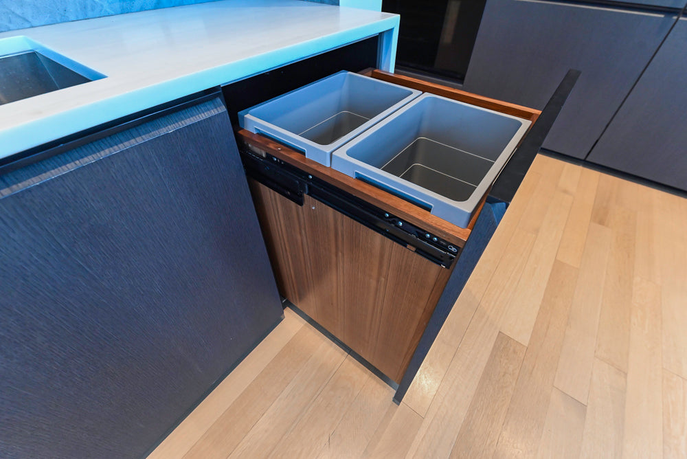 Custom Modern Wood Veneer Kitchen with White Marble Countertops and Wolf & Miele Appliances
