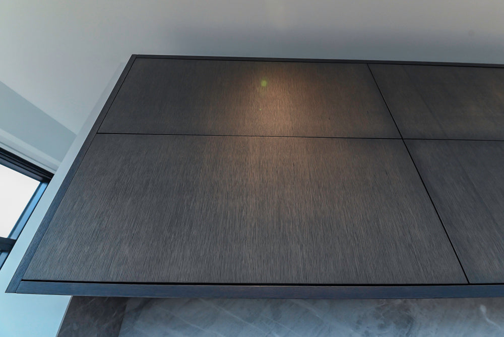 Custom Modern Wood Veneer Kitchen with White Marble Countertops and Wolf & Miele Appliances