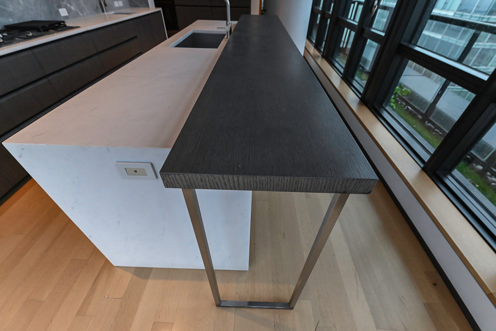 Custom Modern Wood Veneer Kitchen with White Marble Countertops and Wolf & Miele Appliances