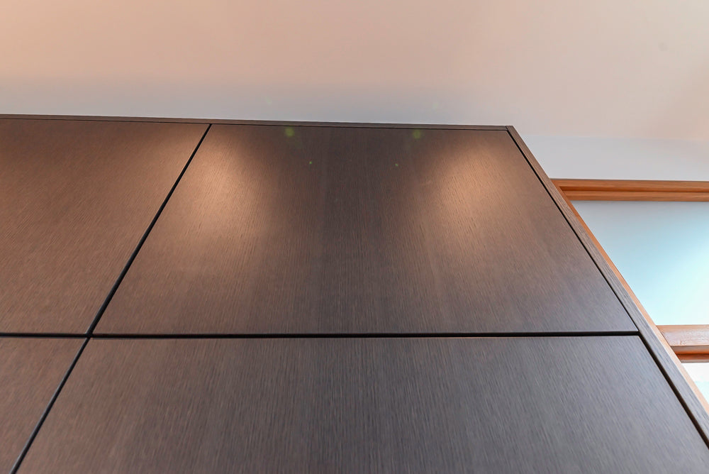 Custom Modern Wood Veneer Kitchen with White Marble Countertops and Wolf & Miele Appliances