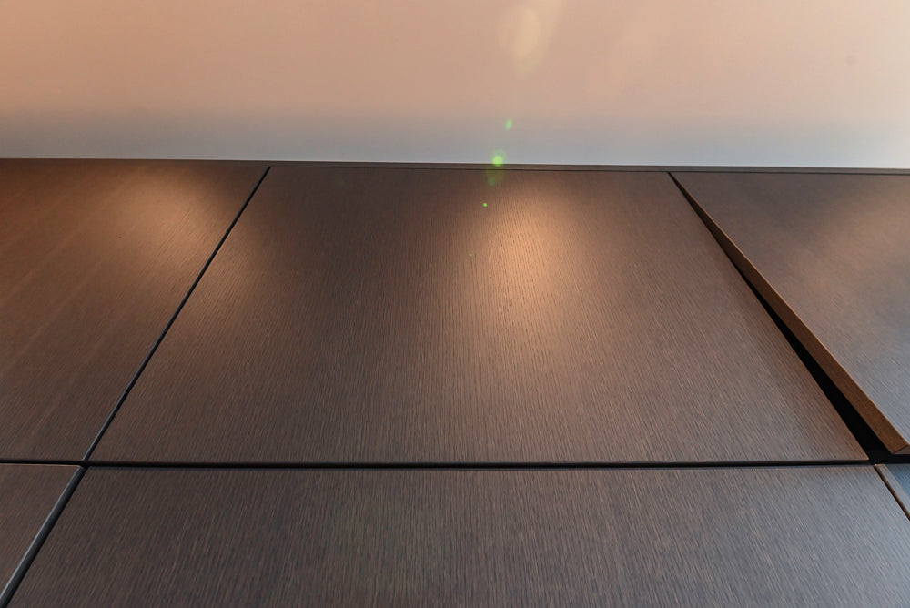 Custom Modern Wood Veneer Kitchen with White Marble Countertops and Wolf & Miele Appliances