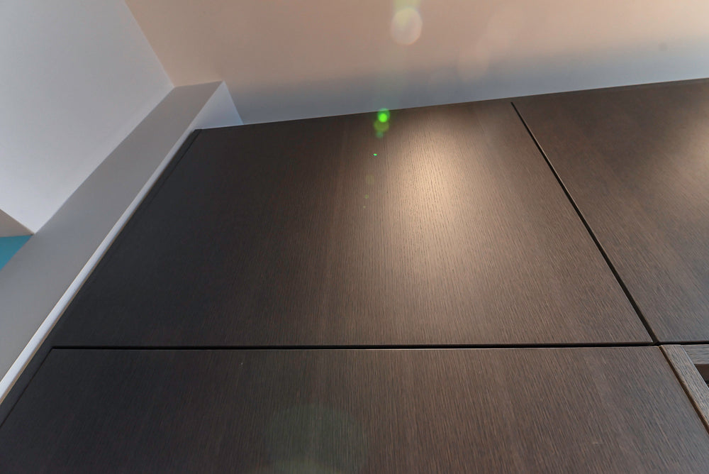 Custom Modern Wood Veneer Kitchen with White Marble Countertops and Wolf & Miele Appliances