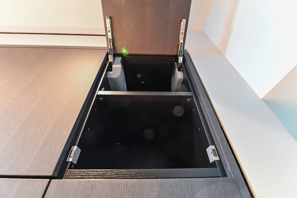 Custom Modern Wood Veneer Kitchen with White Marble Countertops and Wolf & Miele Appliances