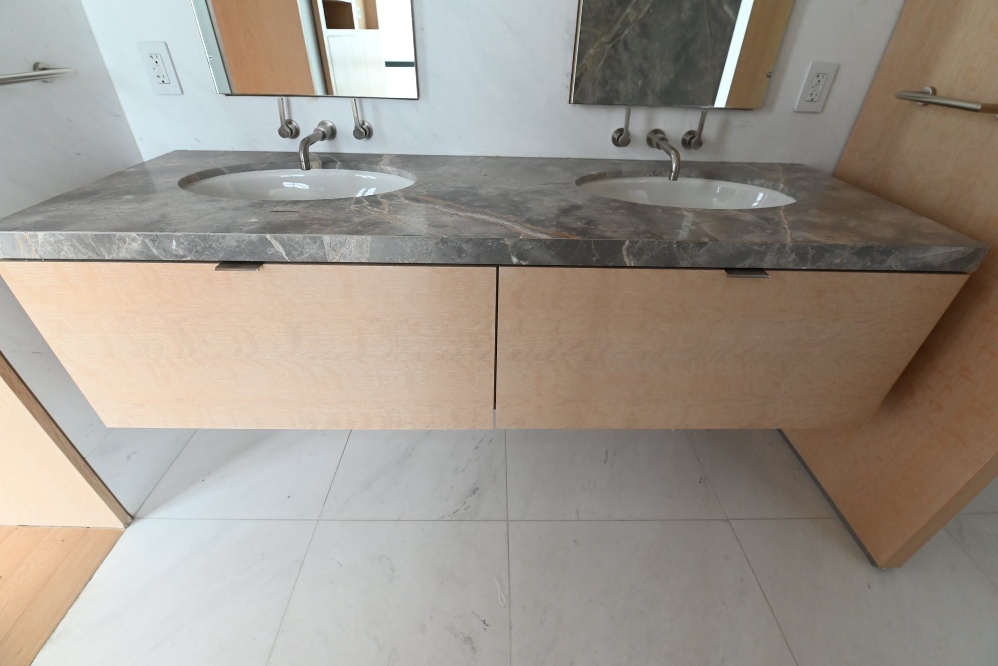 Modern 72" Wood Veneer Double Bowl Vanity with Top and Sinks - No Faucets