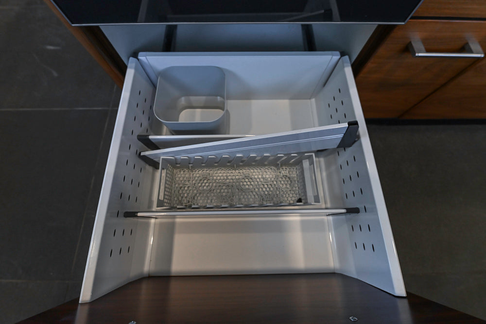 Custom Modern Tigerwood Kitchen with Marble Countertops and Gaggenau Appliances