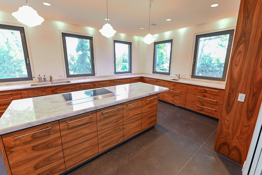 Custom Modern Kitchen with Marble Countertops and Gaggenau Appliances