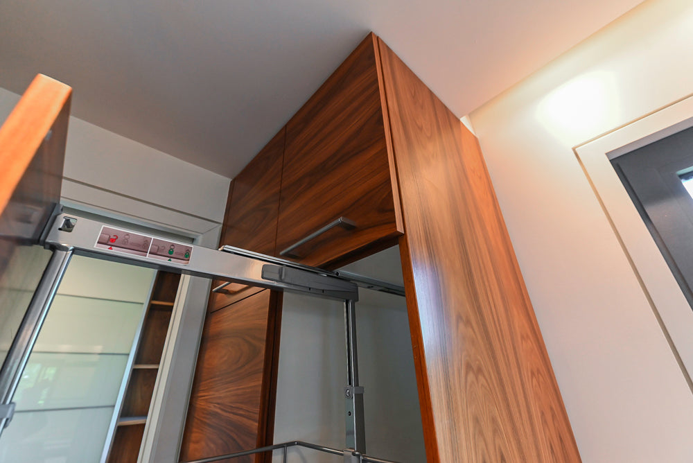 Custom Modern Tigerwood Kitchen with Marble Countertops and Gaggenau Appliances