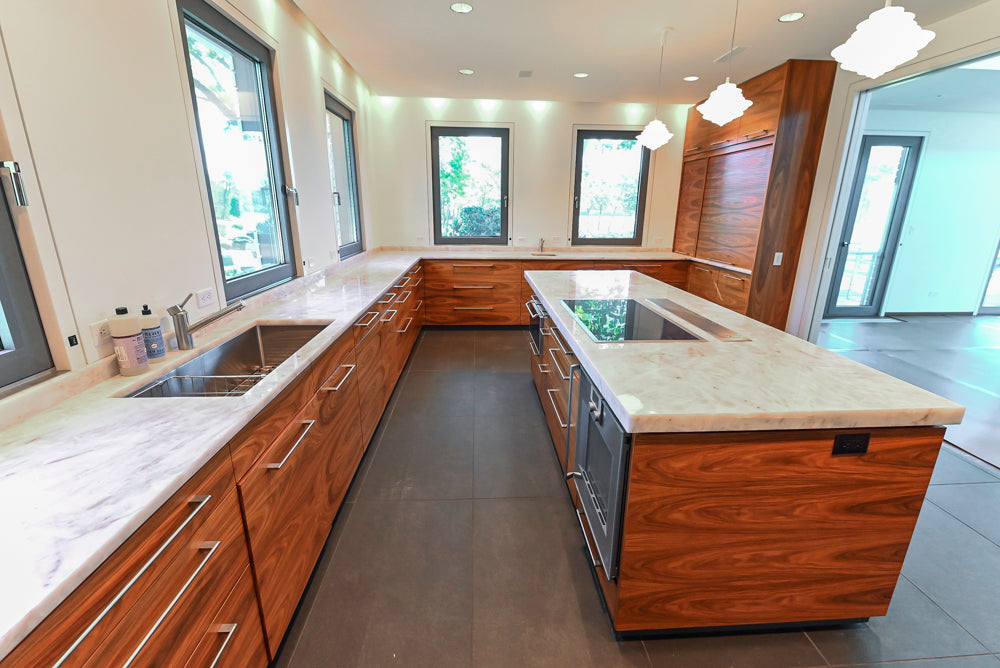 Custom Modern Kitchen with Marble Countertops and Gaggenau Appliances