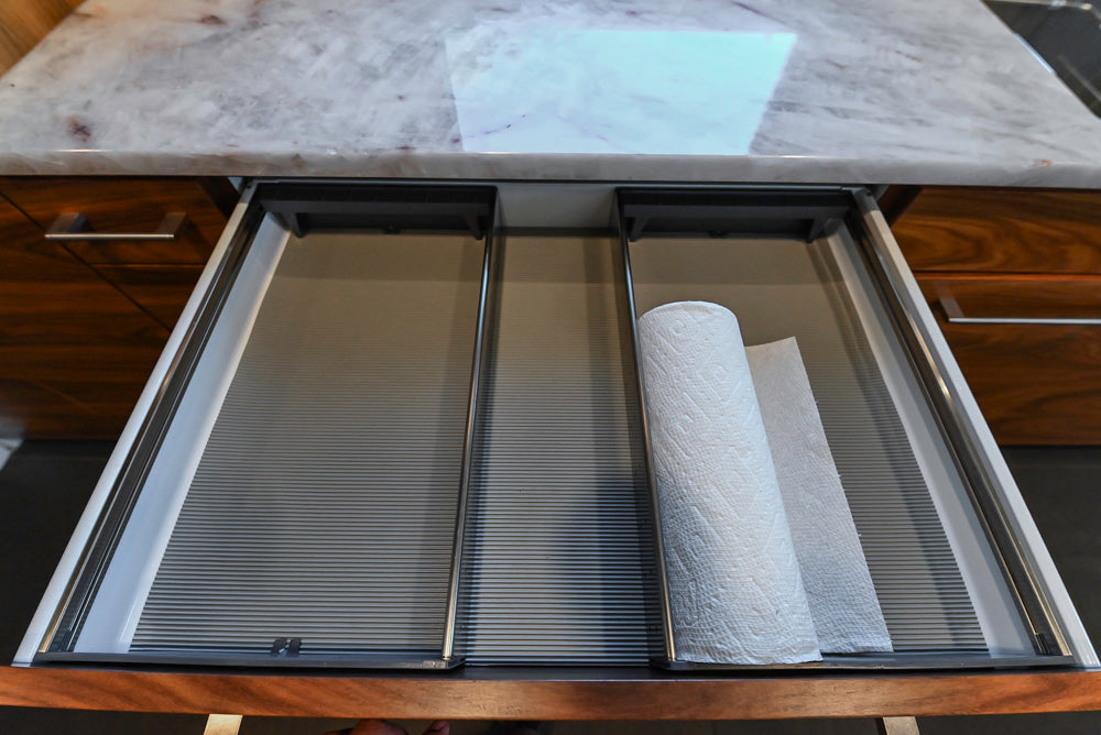 Custom Modern Tigerwood Kitchen with Marble Countertops and Gaggenau Appliances