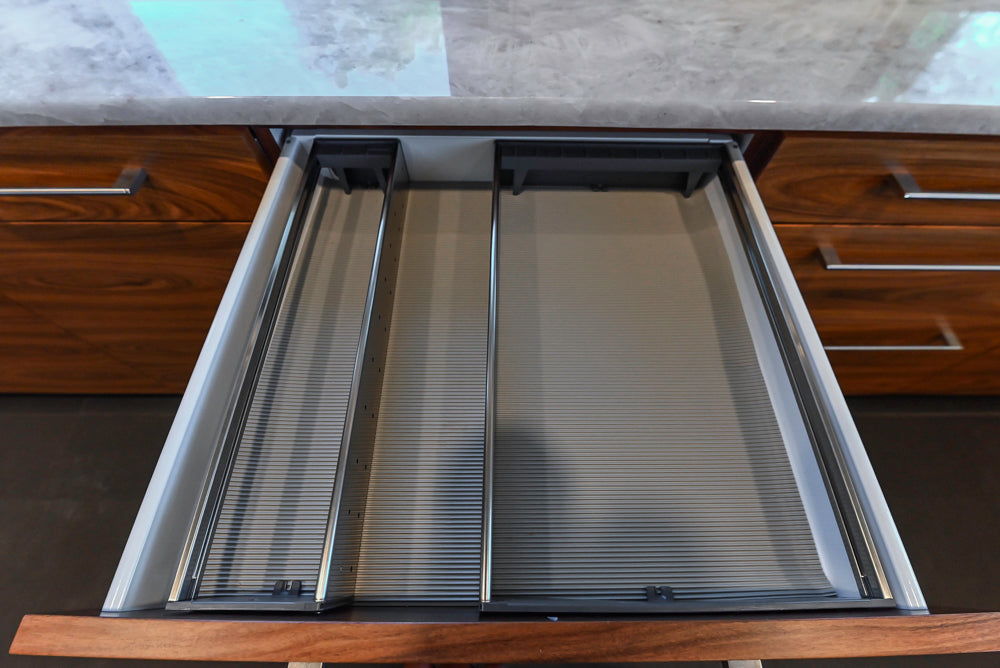 Custom Modern Tigerwood Kitchen with Marble Countertops and Gaggenau Appliances