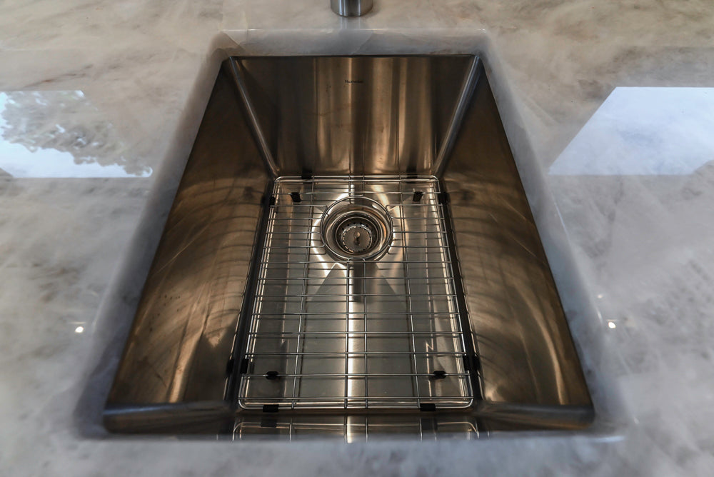 Custom Modern Tigerwood Kitchen with Marble Countertops and Gaggenau Appliances