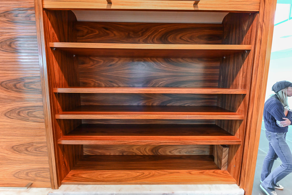 Custom Modern Tigerwood Kitchen with Marble Countertops and Gaggenau Appliances