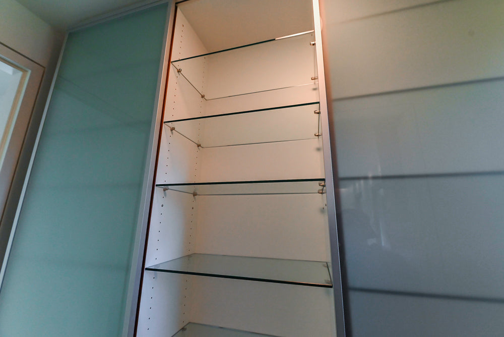 Custom Modern Tigerwood & Glass Paned Butler's Pantry with Marble Countertops