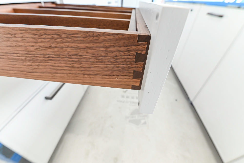Smallbone Transitional White Kitchen with Island and Quartzite Countertops