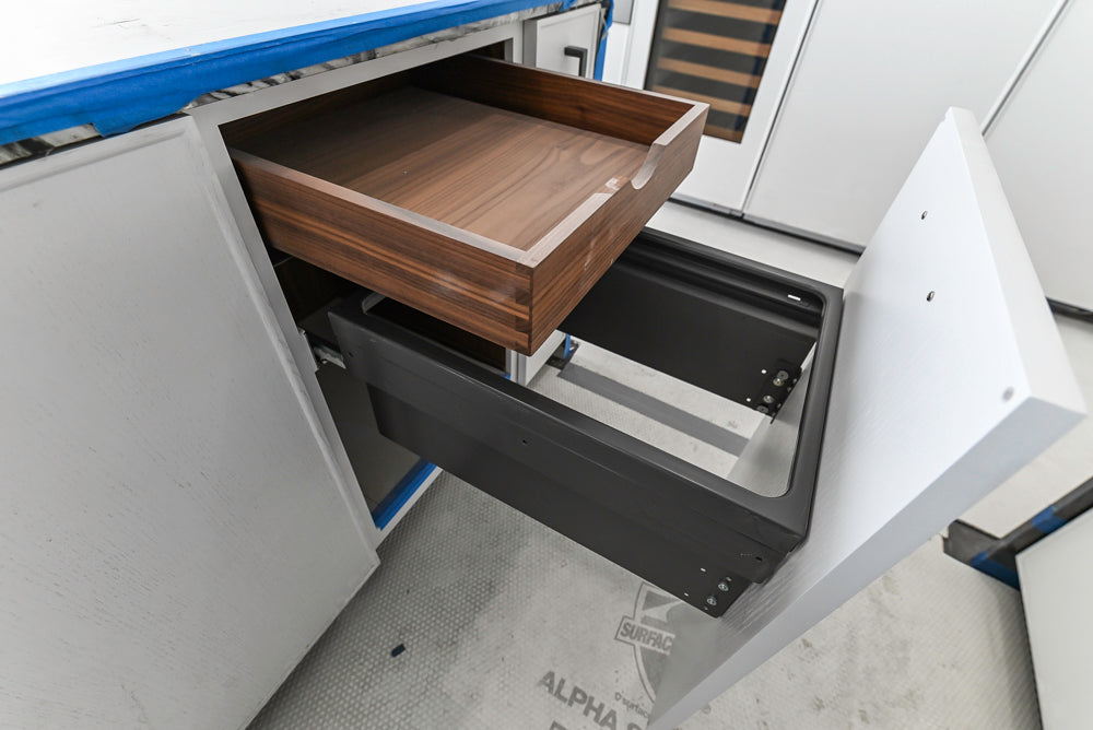 Smallbone Transitional White Kitchen with Island and Quartzite Countertops