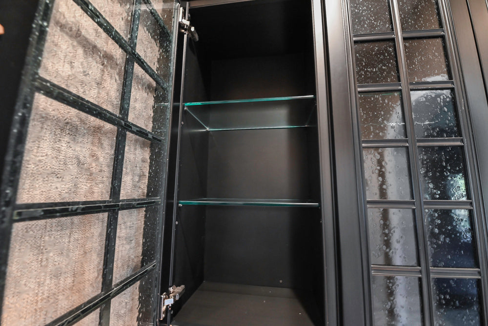 Century Traditional Black Wooden Wet Bar with Stone Countertops with Sub-Zero Wine Cooler