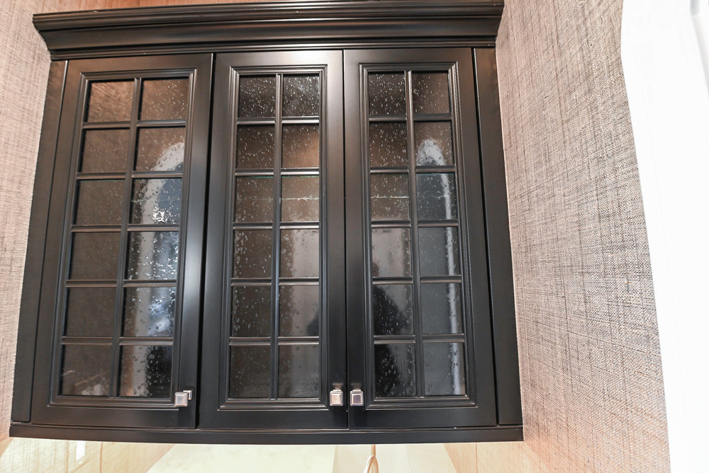 Century Traditional Black Wooden Wet Bar with Stone Countertops with Sub-Zero Wine Cooler