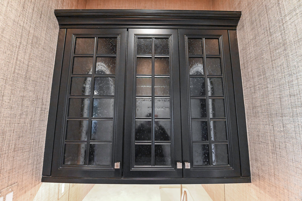 Century Traditional Black Wooden Wet Bar with Stone Countertops with Sub-Zero Wine Cooler