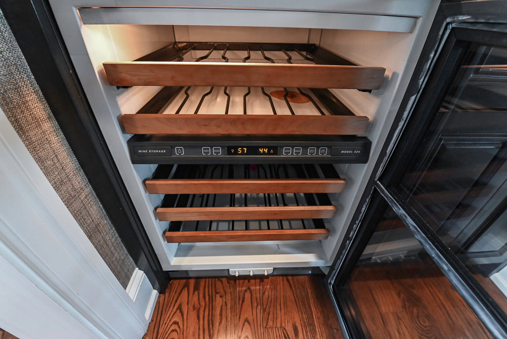 Century Traditional Black Wooden Wet Bar with Stone Countertops with Sub-Zero Wine Cooler