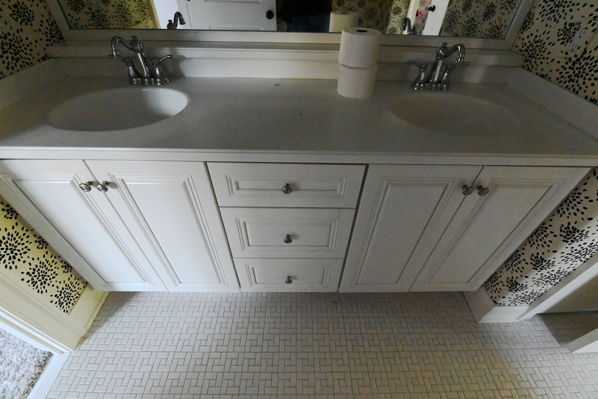 Century Cabinetry Traditional 75" White Double Bowl Vanity with Corian Top, Sinks and Faucets