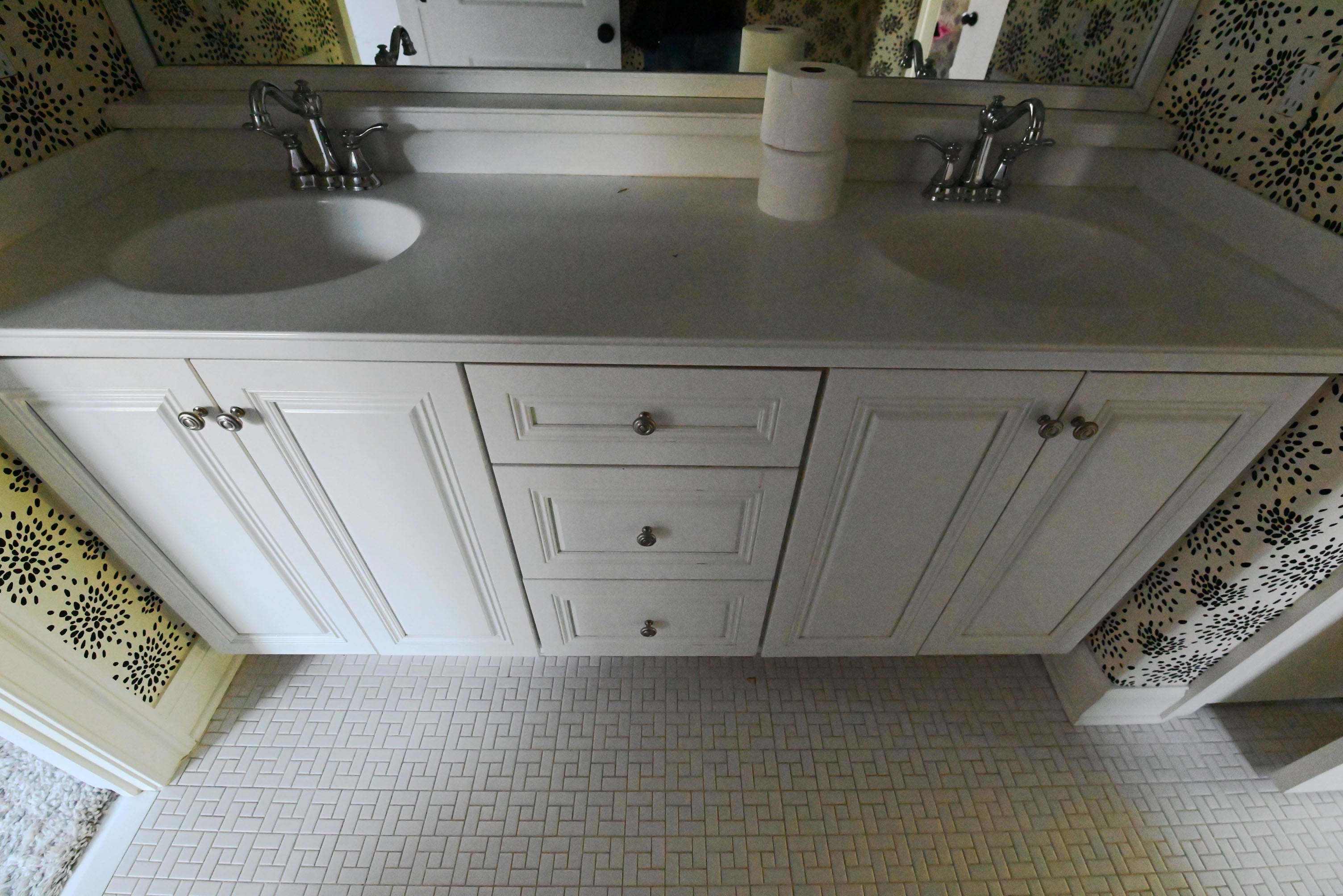 Century Cabinetry Traditional 75" White Double Bowl Vanity with Corian Top, Sinks and Faucets