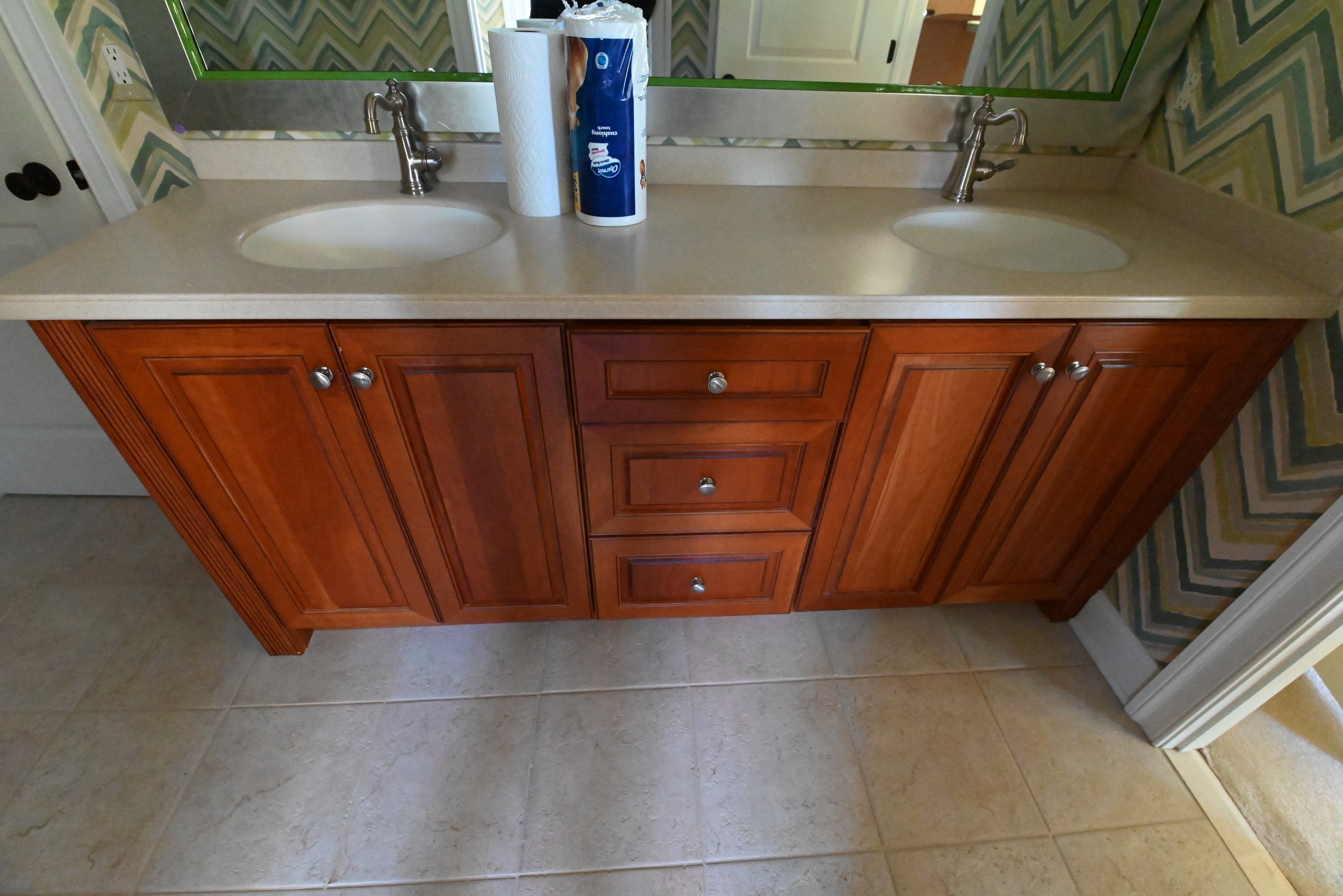 Century Cabinetry Traditional 80" Cherry Wood Double Bowl Vanity with Corian Top, Sinks and Faucets