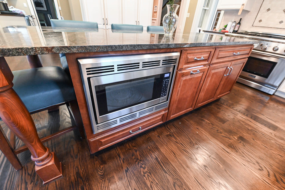 "The Whitby" Traditional Distressed White Kitchen with Island, Desk Area & Thermador Appliances