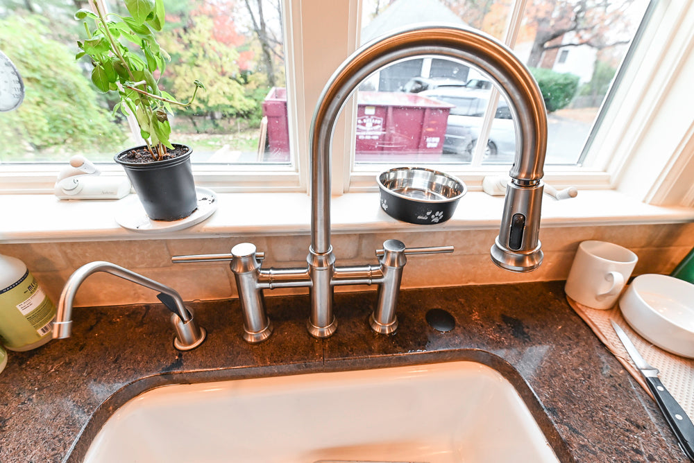 "The Whitby" Traditional Distressed White Kitchen with Island, Desk Area & Thermador Appliances