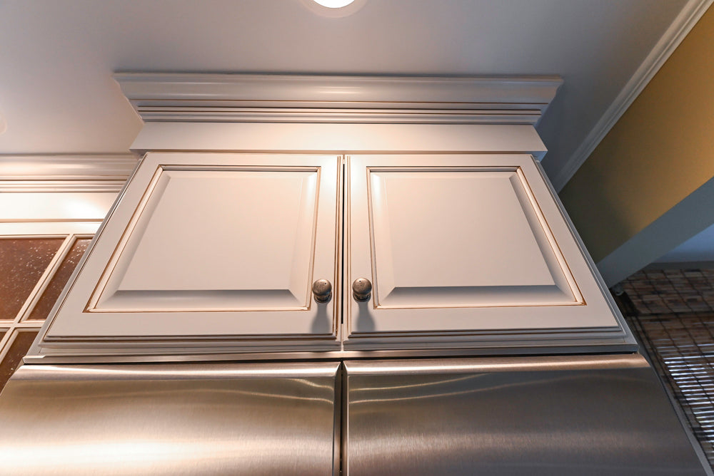 "The Whitby" Traditional Distressed White Kitchen with Island, Desk Area & Thermador Appliances