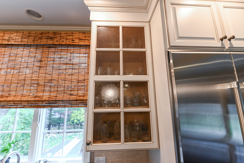 "The Whitby" Traditional Distressed White Kitchen with Island, Desk Area & Thermador Appliances