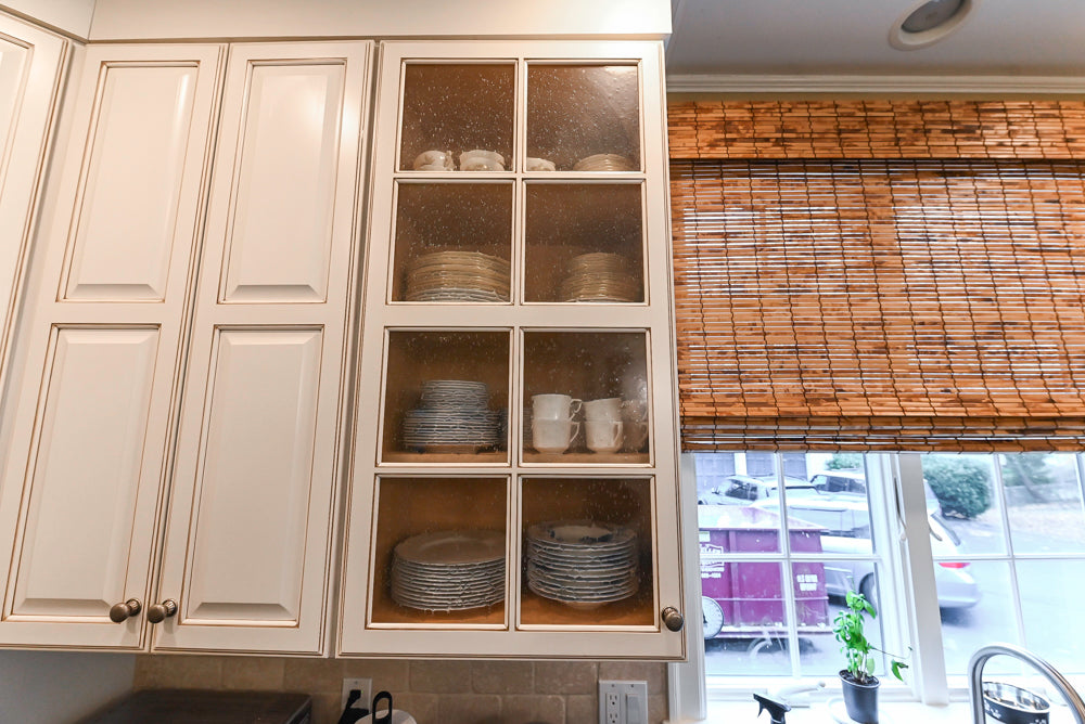 "The Whitby" Traditional Distressed White Kitchen with Island, Desk Area & Thermador Appliances